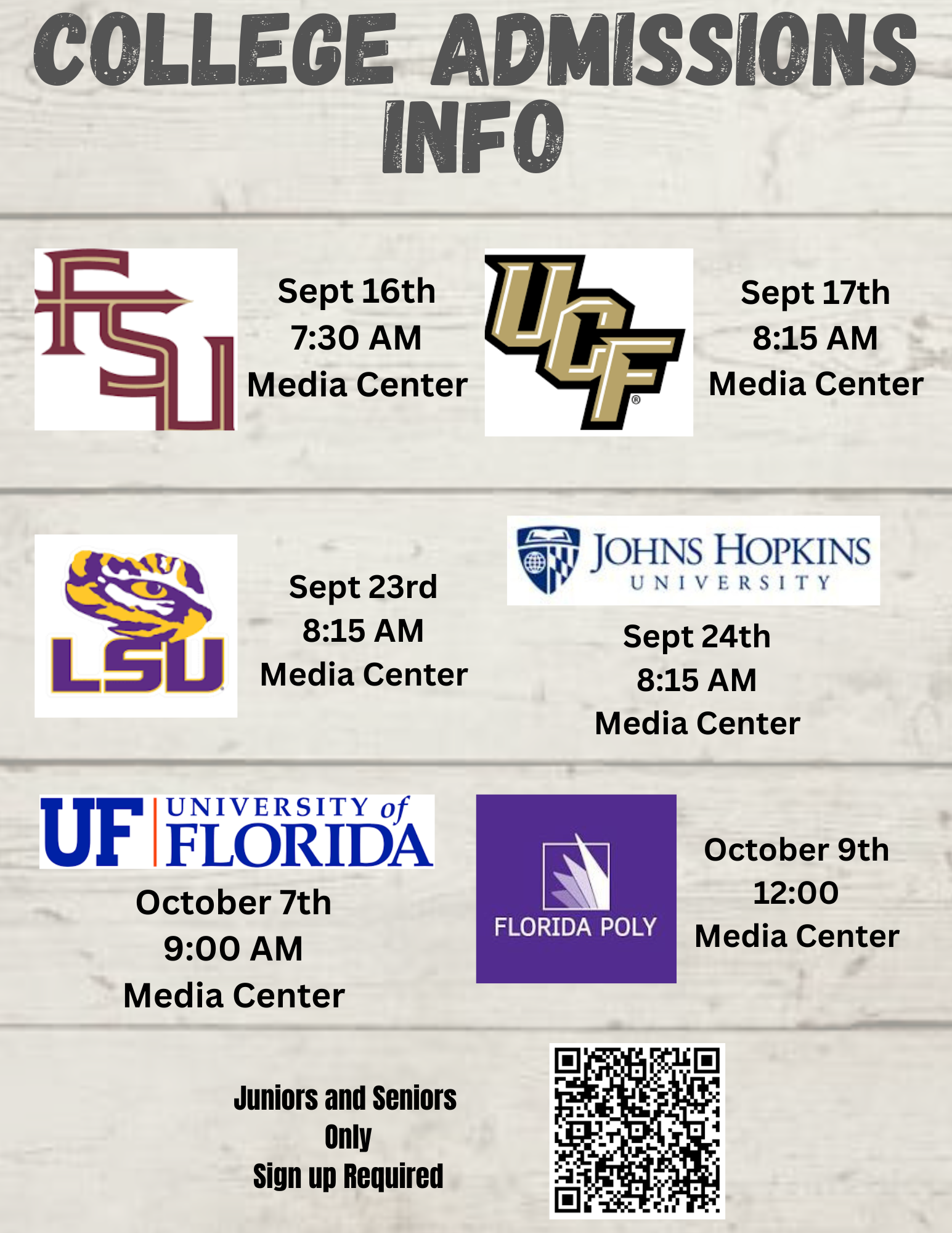  Logos for FSU, UCF, LSU, UF, FL. Poly Universities